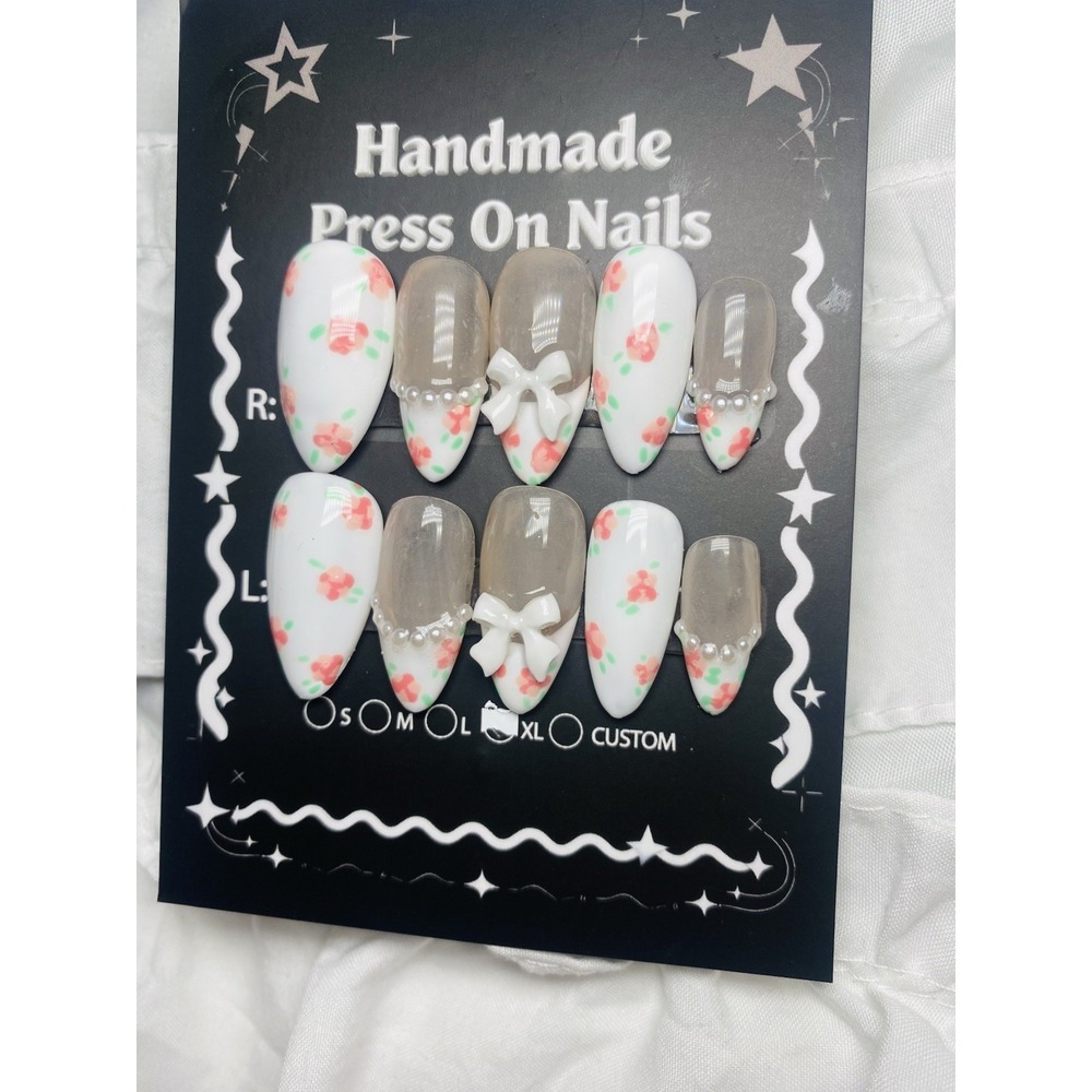 LoveShackFancy Inspired Handmade Press-On Nails XL See Sizing Guide Hand painted